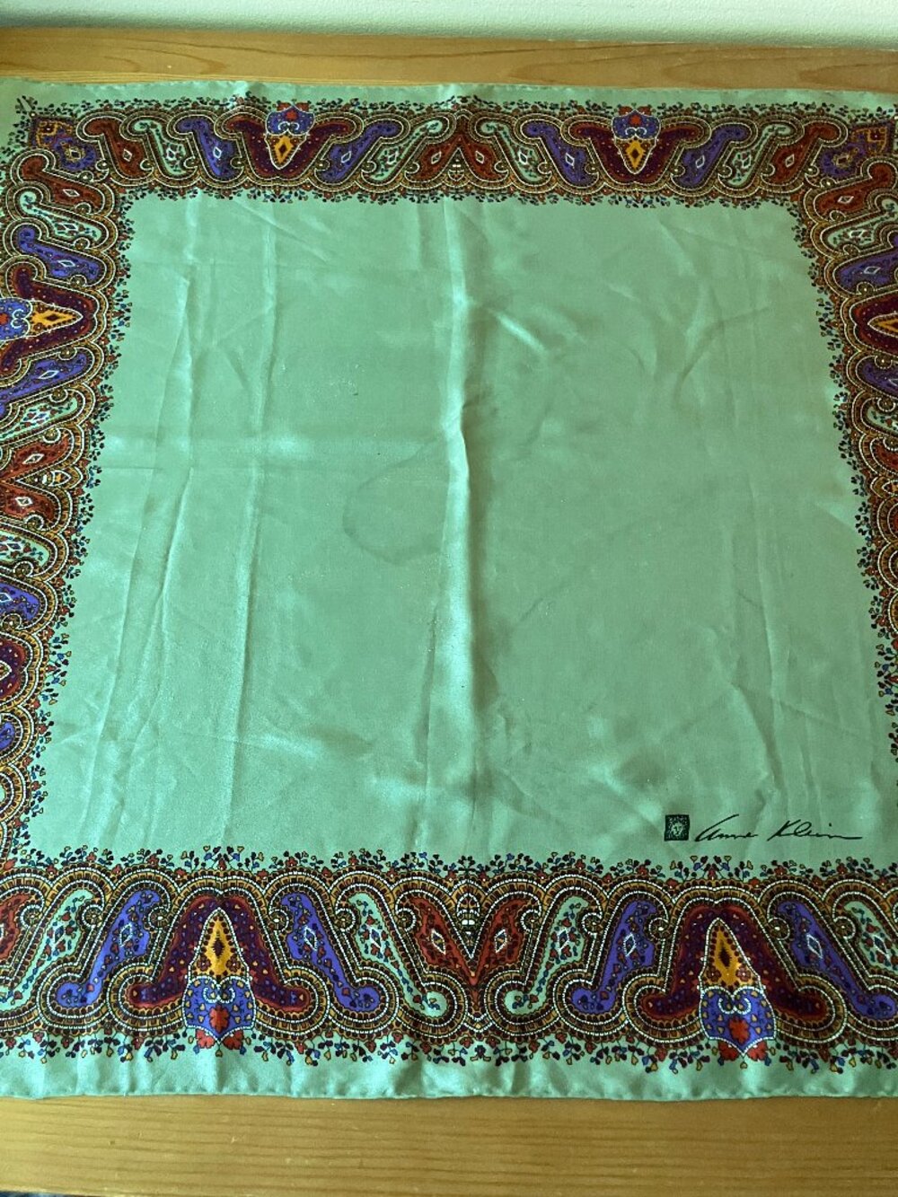 ANNE KLEIN Ladies' Silk Scarf Vintage Handrolled in Japan Size 25x25,5 Preowned